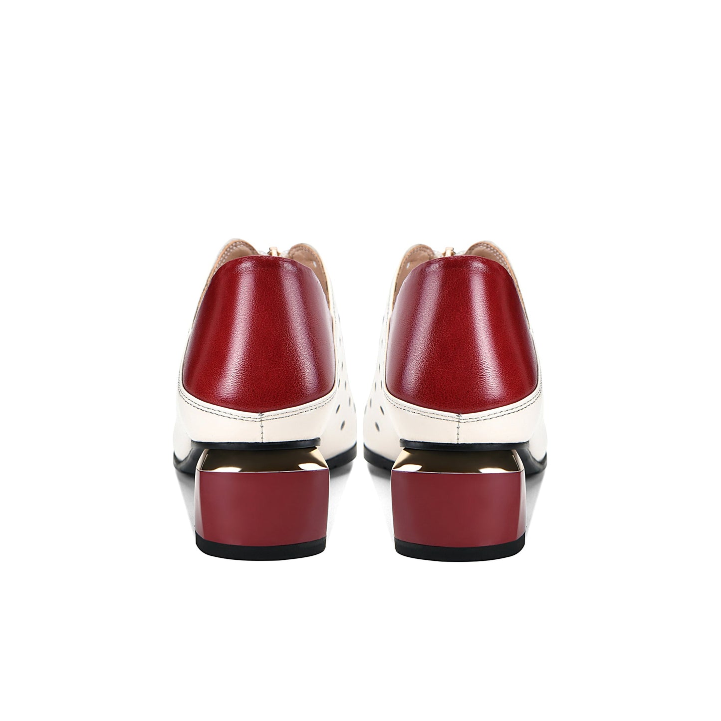 Nine Seven Women's Genuine Leather with Breathable Holes Handmade Front Zipper Low Chunky Heel Stylish Pumps Shoes