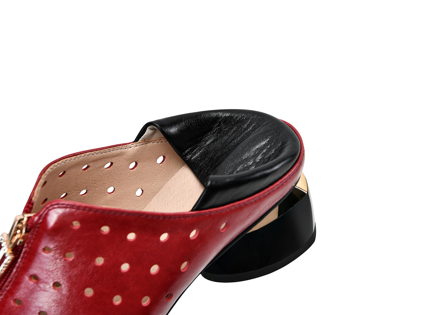 Nine Seven Women's Genuine Leather with Breathable Holes Handmade Front Zipper Low Chunky Heel Stylish Pumps Shoes