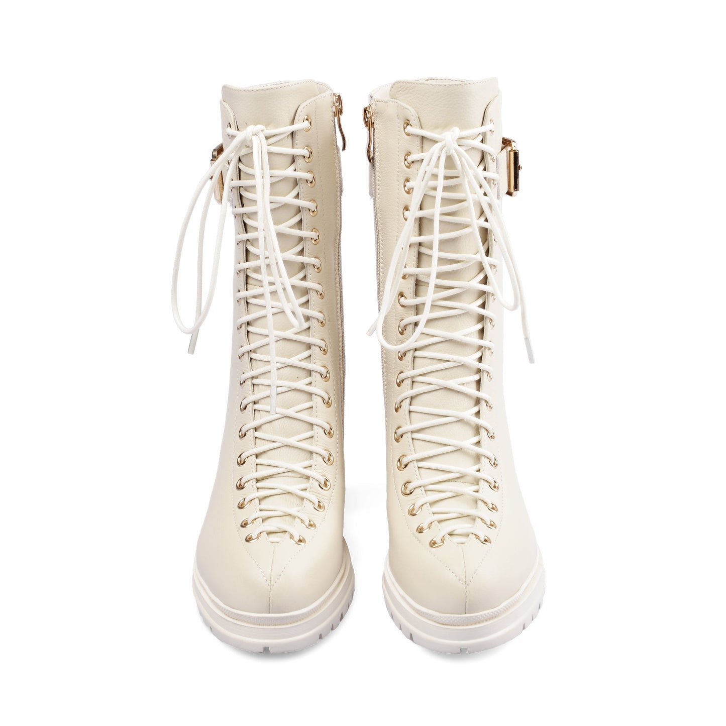 Nine Seven Women's Round Toe Selftie Zip Up Genuine Leather Handmade Chunky Heels Cool Mid-Calf Boots with Buckle