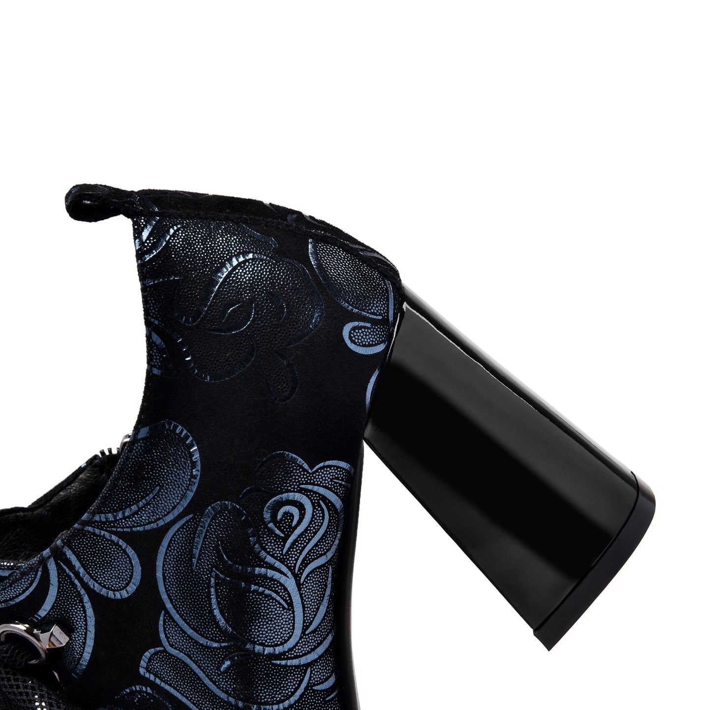 Nine Seven Women's Handmade Printed Suede Leather Platform Round Toe Lace Up Side Zip High Chunky Heel Pumps