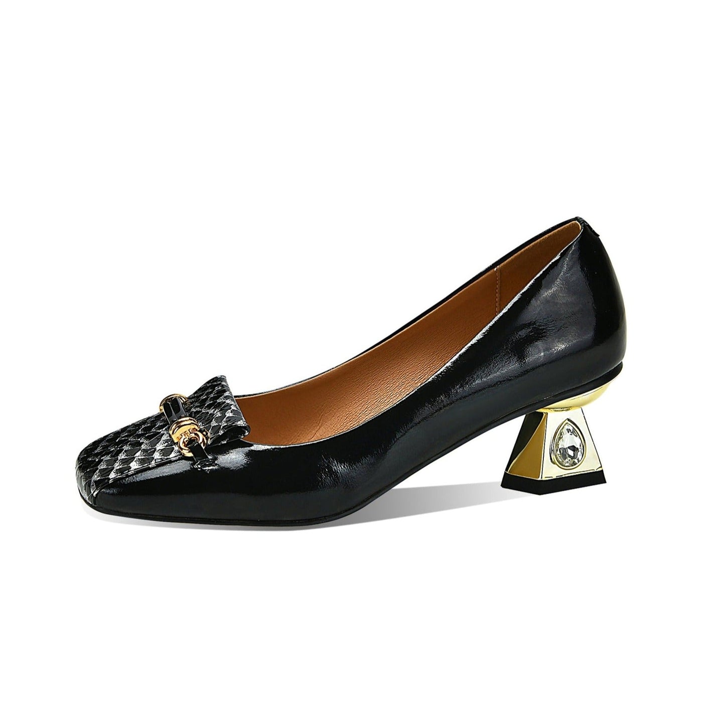 Nine Seven Handmade Women's Genuine Leather Printed Snakeskin Slip On Mid Toe Mid Spool Heel Pumps Shoes