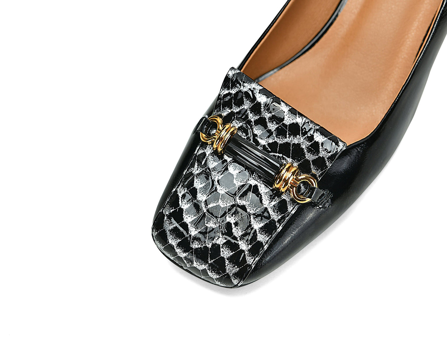 Nine Seven Handmade Women's Genuine Leather Printed Snakeskin Slip On Mid Toe Mid Spool Heel Pumps Shoes