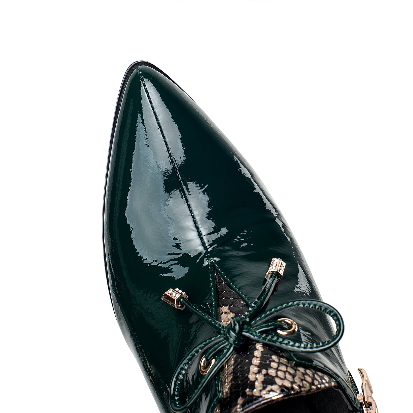 Nine Seven Women's Patent Leather Handmade High Spool Heel Pointed Toe Zip Up Pump Shoes with Bownot