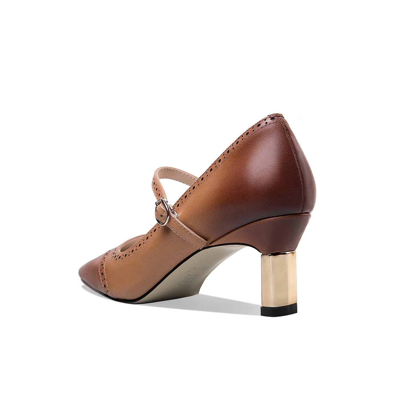 Nine Seven Genuine Leather Women's Handmade Little Square Toe Mental Mid Stiletto Heel Buckle Gradient Color Mary Jane Pump Shoes