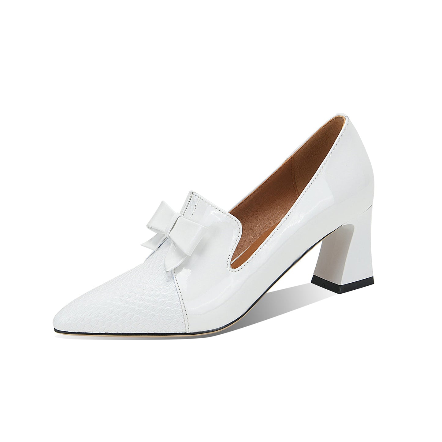 Nine Seven Women's Handmade Genuine Leather Pointed Toe Bowknot Elegant Spool Heel Pumps Shoes