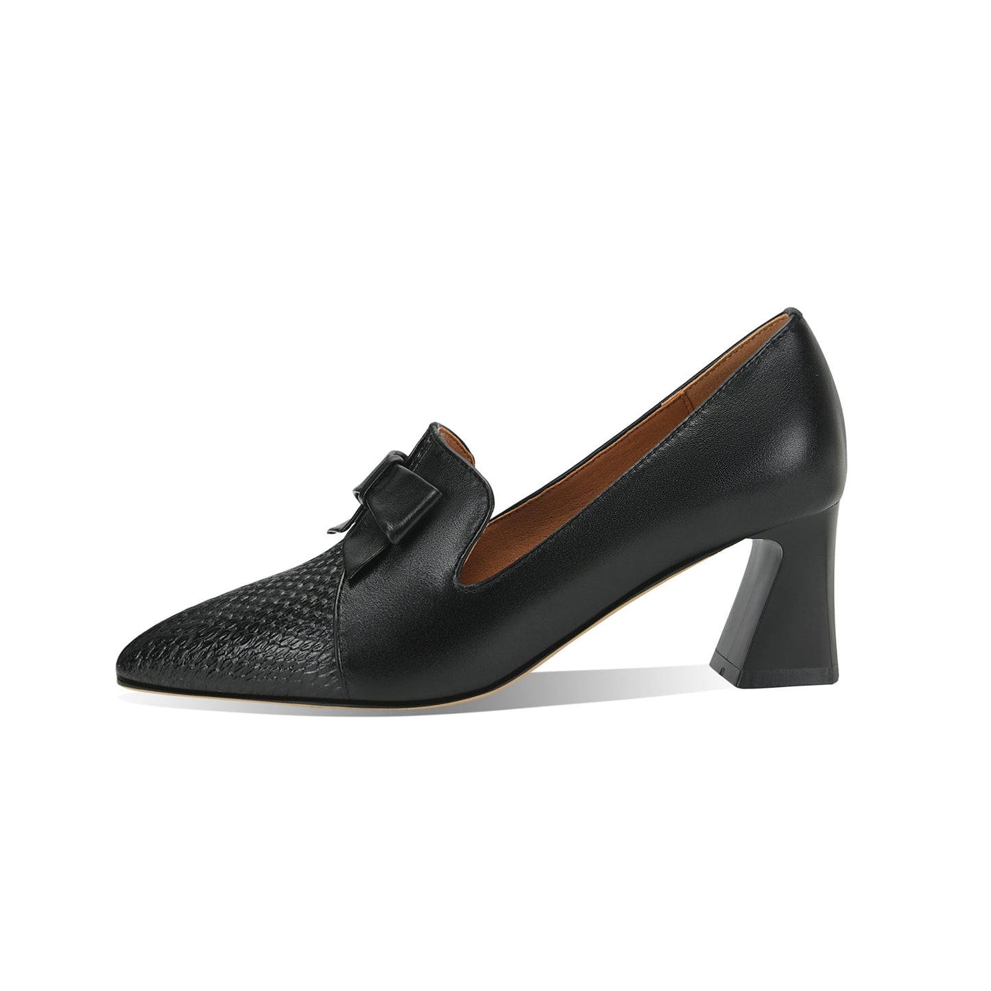 Nine Seven Women's Handmade Genuine Leather Pointed Toe Bowknot Elegant Spool Heel Pumps Shoes