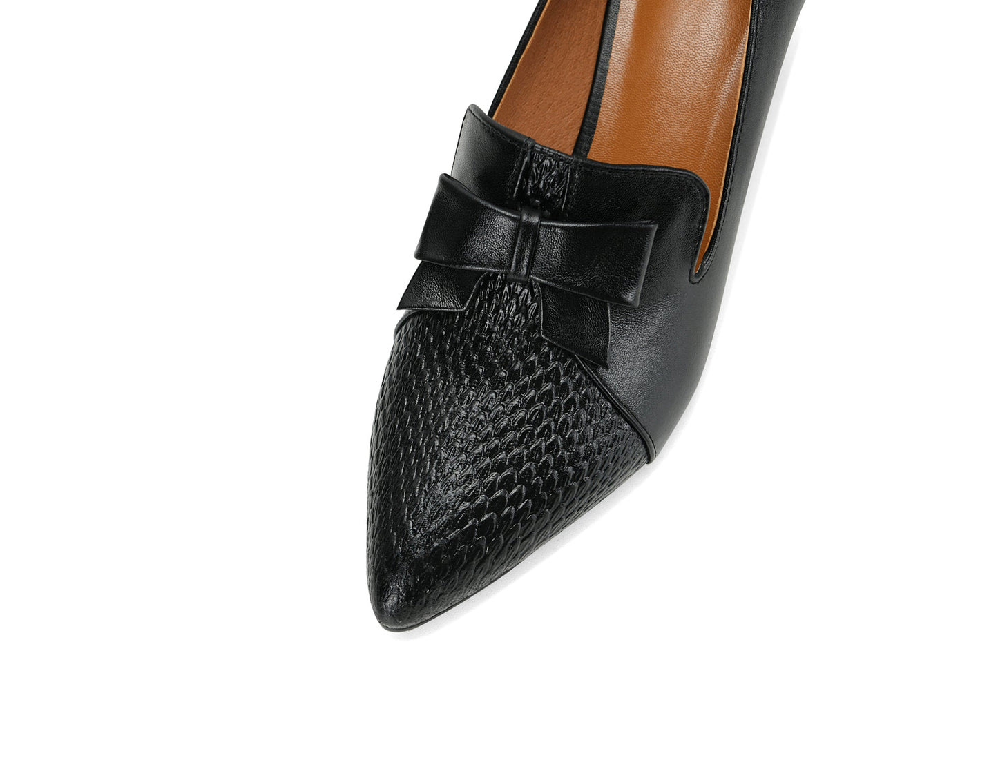 Nine Seven Women's Handmade Genuine Leather Pointed Toe Bowknot Elegant Spool Heel Pumps Shoes