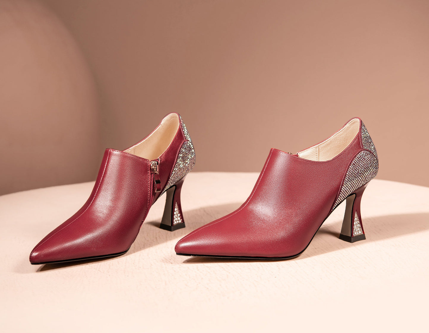 Nine Seven Women's Genuine Leather Handmade Side Zip Up High Heel Pointed Toe Sparkling Glitter Oxford Pumps