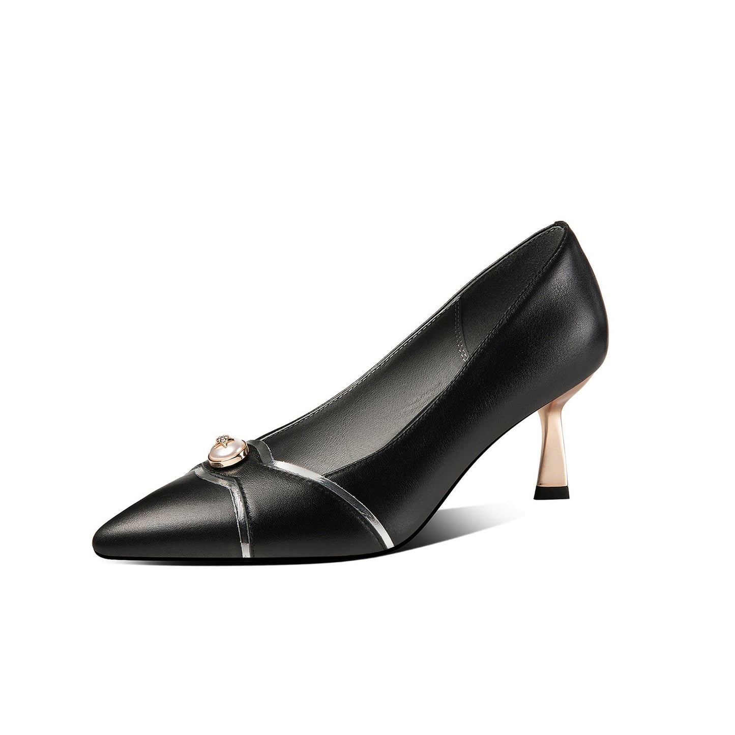 Nine Seven Women's Handmade Genuine Leather Pointed Toe Sexy Metal Kitten Heel Pumps with Glitter Star Pearl
