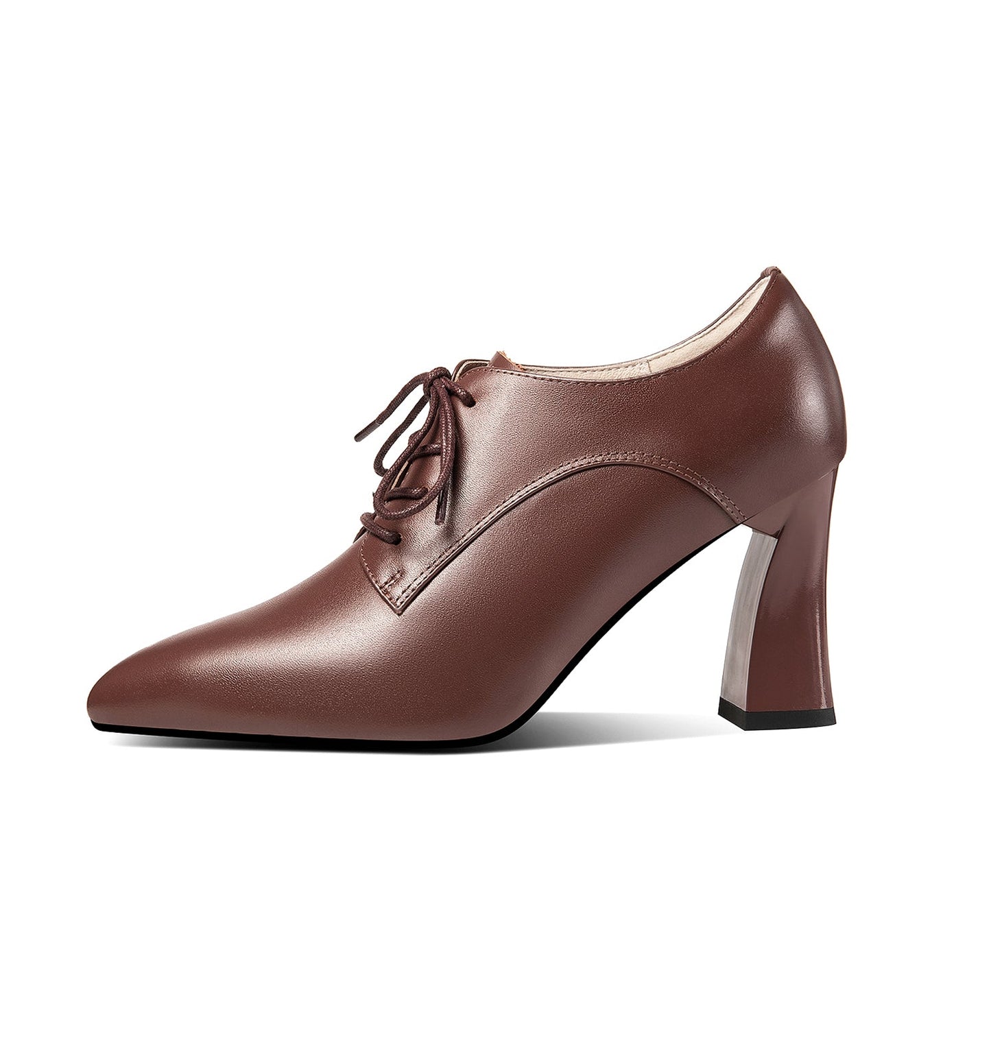 Nine Seven Women's Genuine Leather Handmade Pointed Toe High Chunky Heel Lace Up Stylish Oxford Pumps