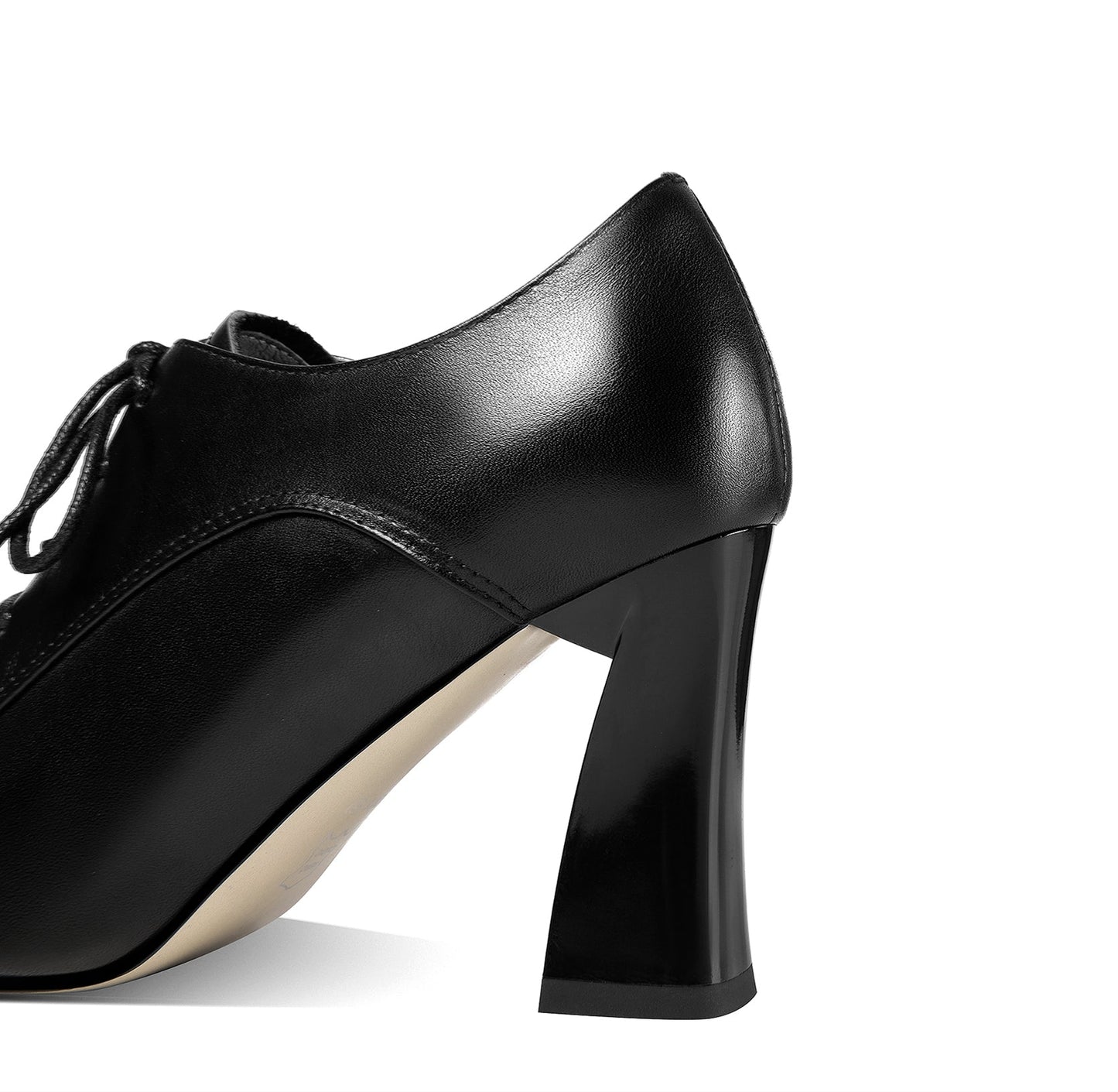 Nine Seven Women's Genuine Leather Handmade Pointed Toe High Chunky Heel Lace Up Stylish Oxford Pumps