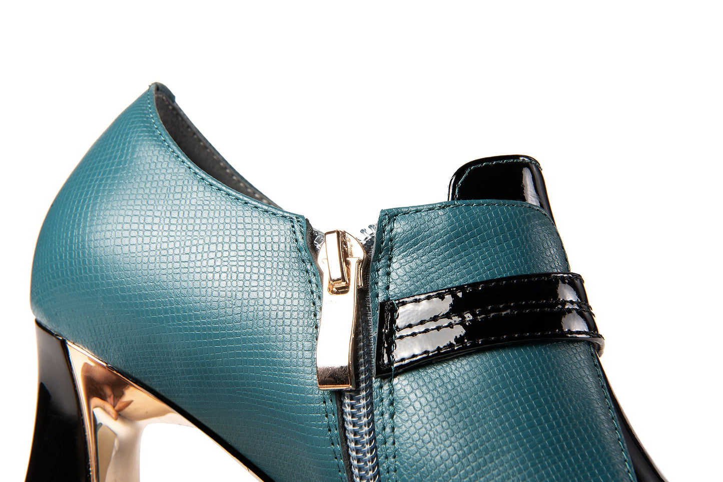 Nine Seven Women's Patent and Genuine Leather Handmade Pointed Toe Spool Heel Green Crystal Side Zip Oxford Pumps
