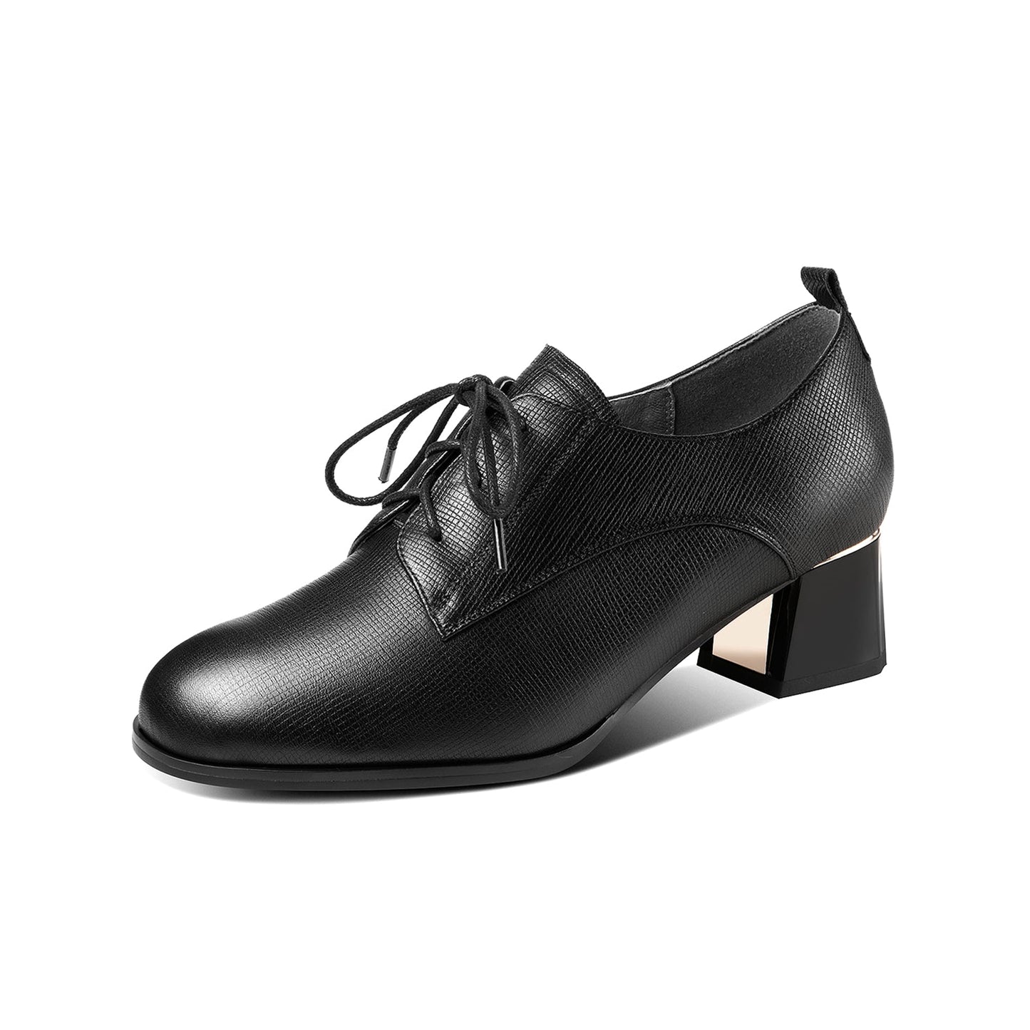 Nine Seven Women's Genuine Leather Handmade Block Heel Round Toe Lace Up Oxford Pumps