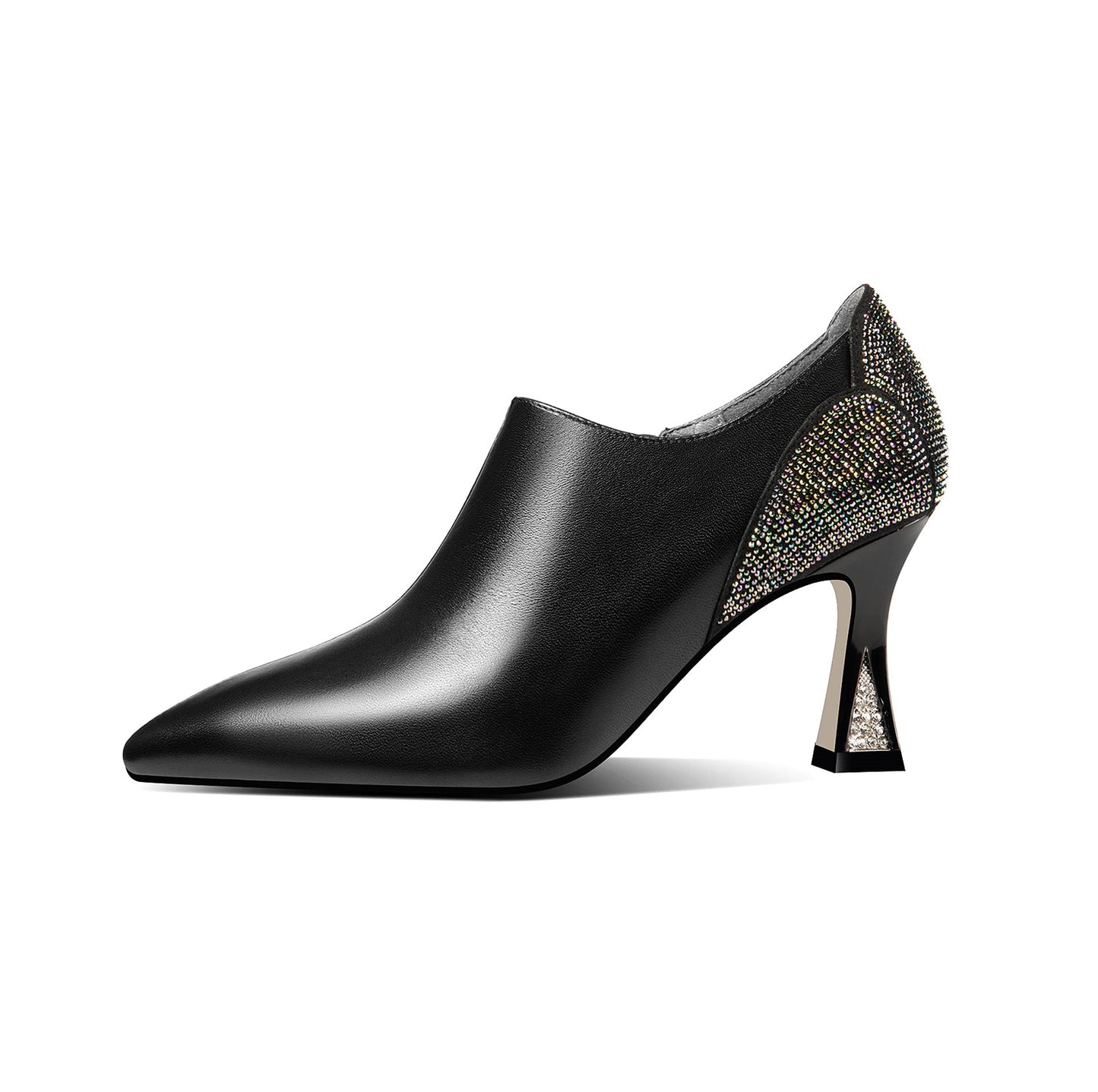 Nine Seven Women's Genuine Leather Handmade Side Zip Up High Heel Pointed Toe Sparkling Glitter Oxford Pumps