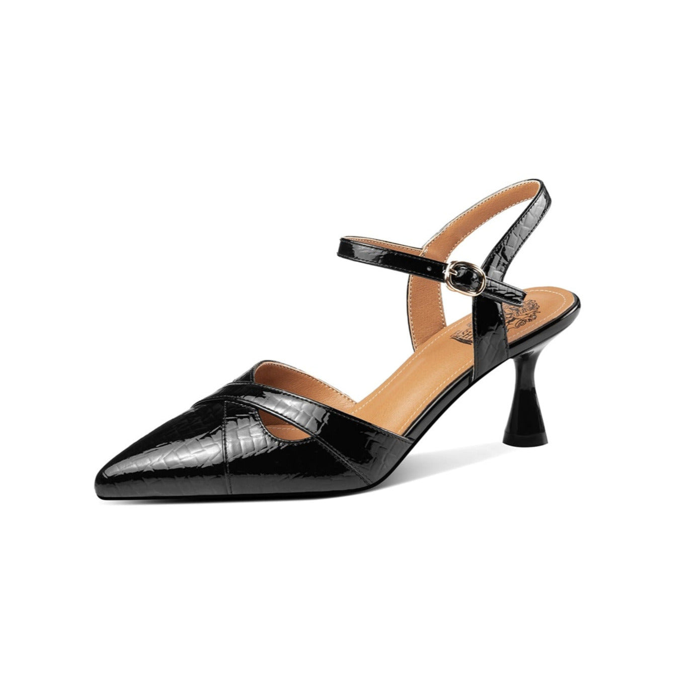 Nine Seven Patent Leather Handmade Women's Pointed Toe Stiletto Heel Buckle Weeding Sandal Shoes