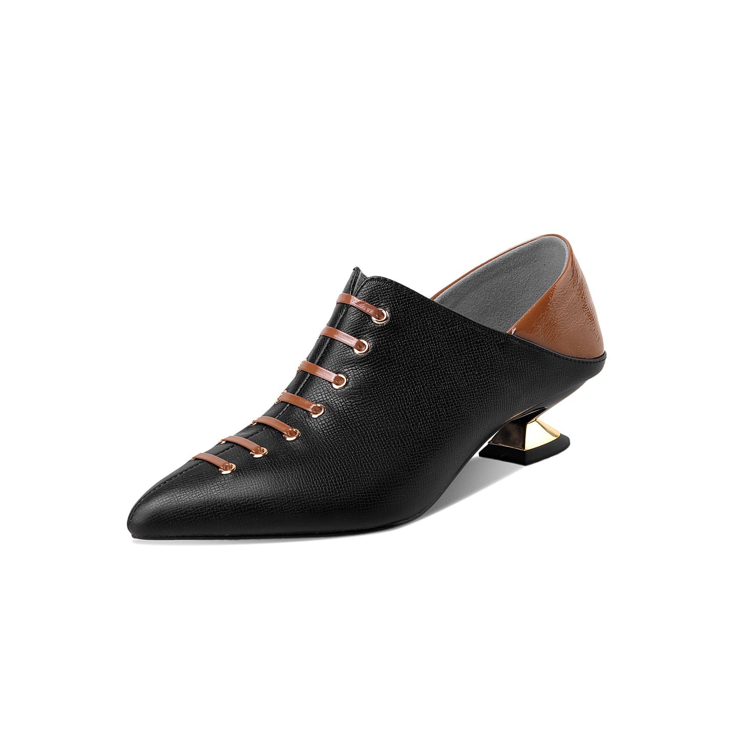 Nine Seven Women's Handmade Genuine Leather Unique Low Chunky Heel Pointed Toe Side Zip Up Assorted Color Pump Shoes