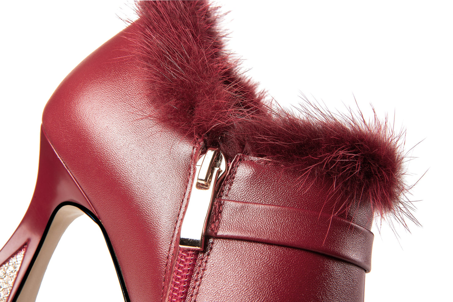 Nine Seven Genuine Leather Women's Handmade High Spool Heel Side Zip Up Glitter Rhinestone and Fur Design Oxford Pumps