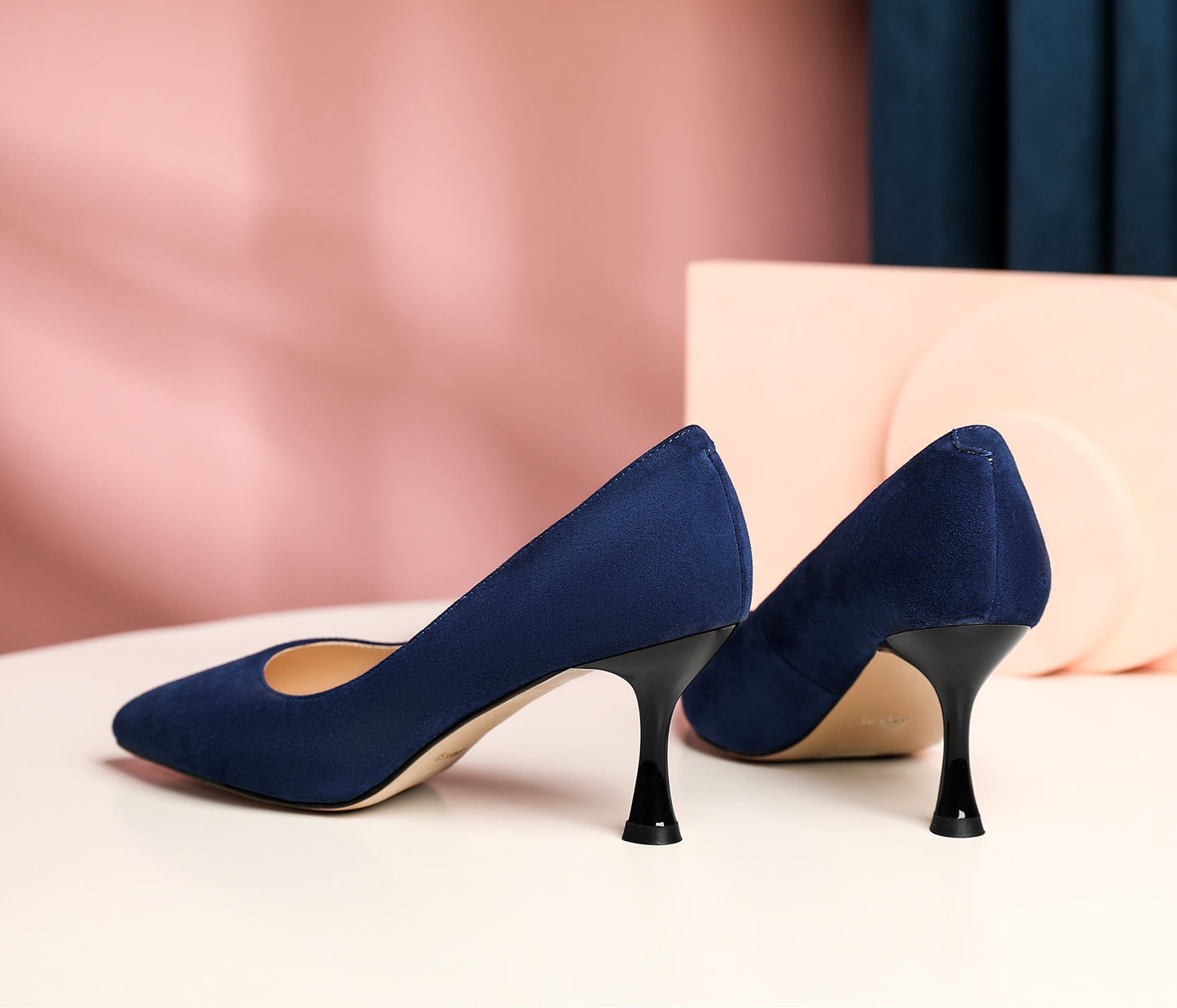 Nine Seven Suede Leather Women's Handmade Pointed Toe Sexy Mid Stiletto Heel Slip On Office Party Pump Shoes