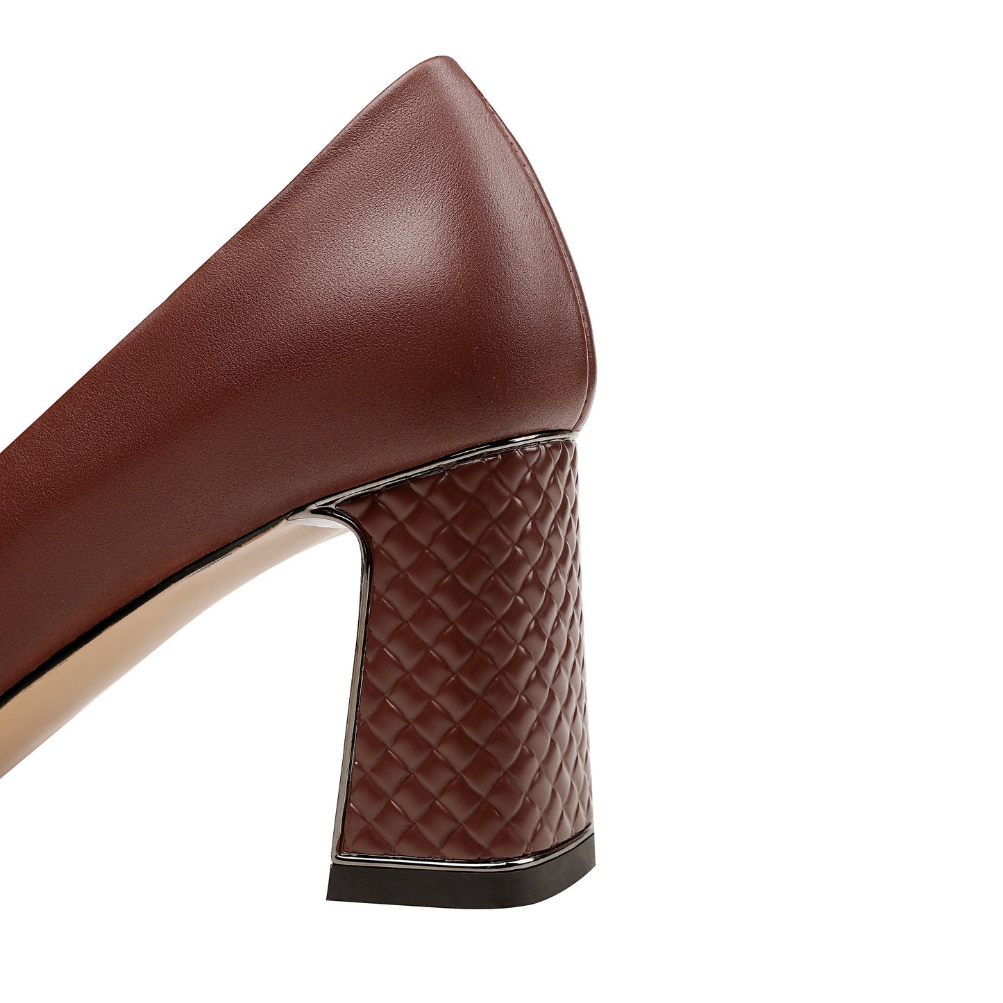 Nine Seven Women's Genuine Leather Pointed Toe Handmade Mid Chunky Heels Slip On Retro Pumps Shoes