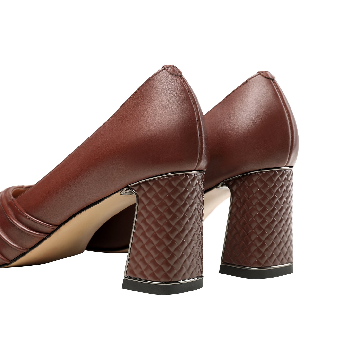 Nine Seven Women's Genuine Leather Hnadmade Wrinkle Design Pointed Toe Mid Chunky Heel Pumps Shoes