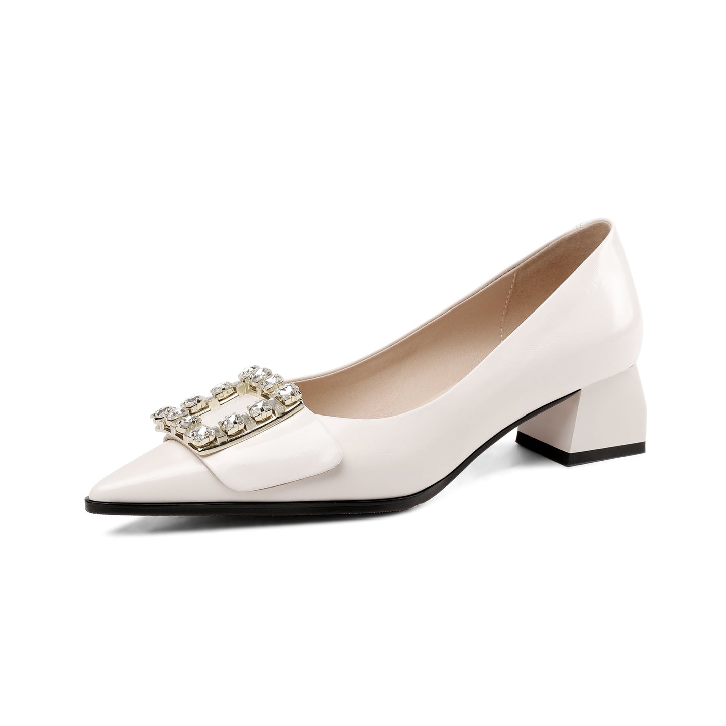 Nine Seven Women's Pointed Toe Patent Leather Delicate Buckle Handmade Low Chunky Heels Casual Shoes