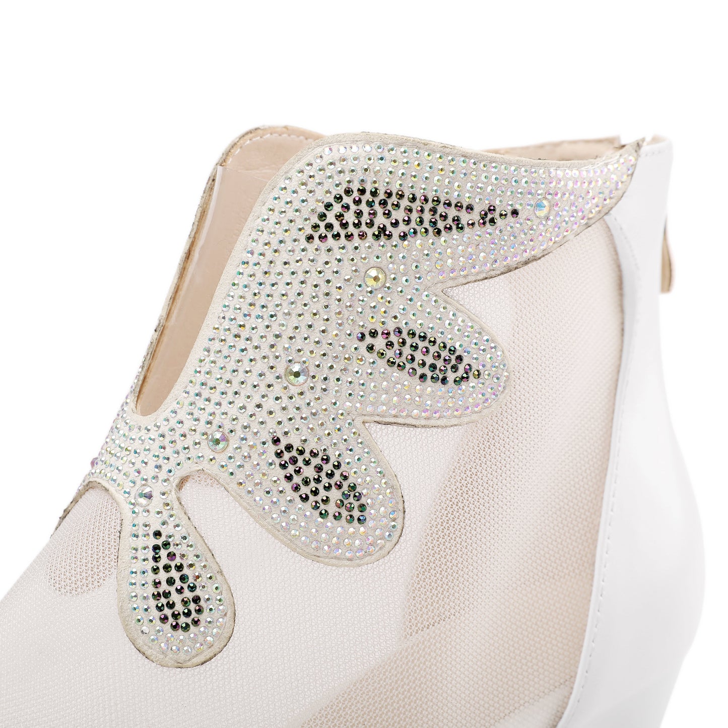 Nine Seven Women's Handmade Genuine Leather and Mesh Back Zip Up Glitter Decor Chuncky Heel Summer Boots