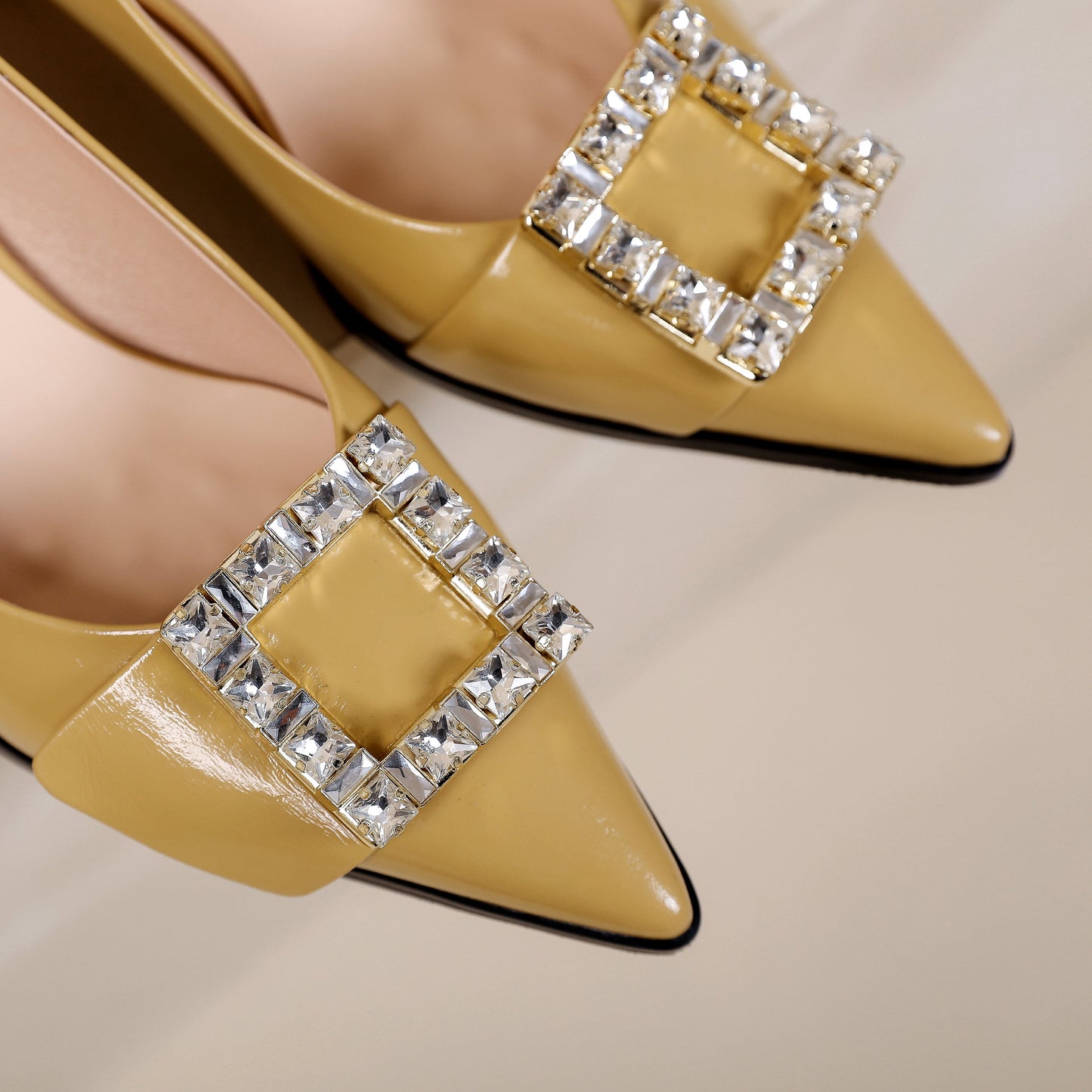 Nine Seven Women's Pointed Toe Patent Leather Delicate Buckle Handmade Low Chunky Heels Casual Shoes