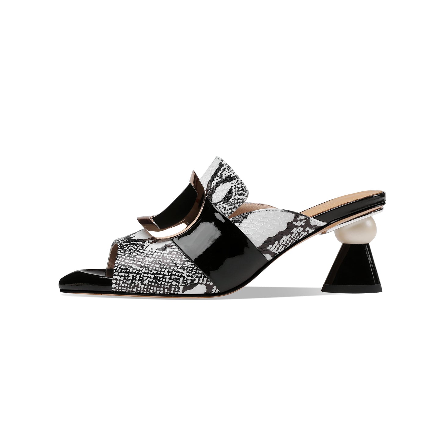 Nine Seven Women's Handmade Leather Comfortable Unique Design Heel Peep Toe Slip On Mule Pumps