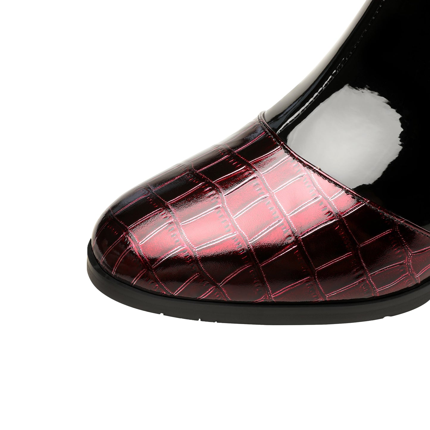 Nine Seven Women's Patent Leather Handmade Round Toe Side Zipper Buckled Low Chunky Heel Stylish Bootie