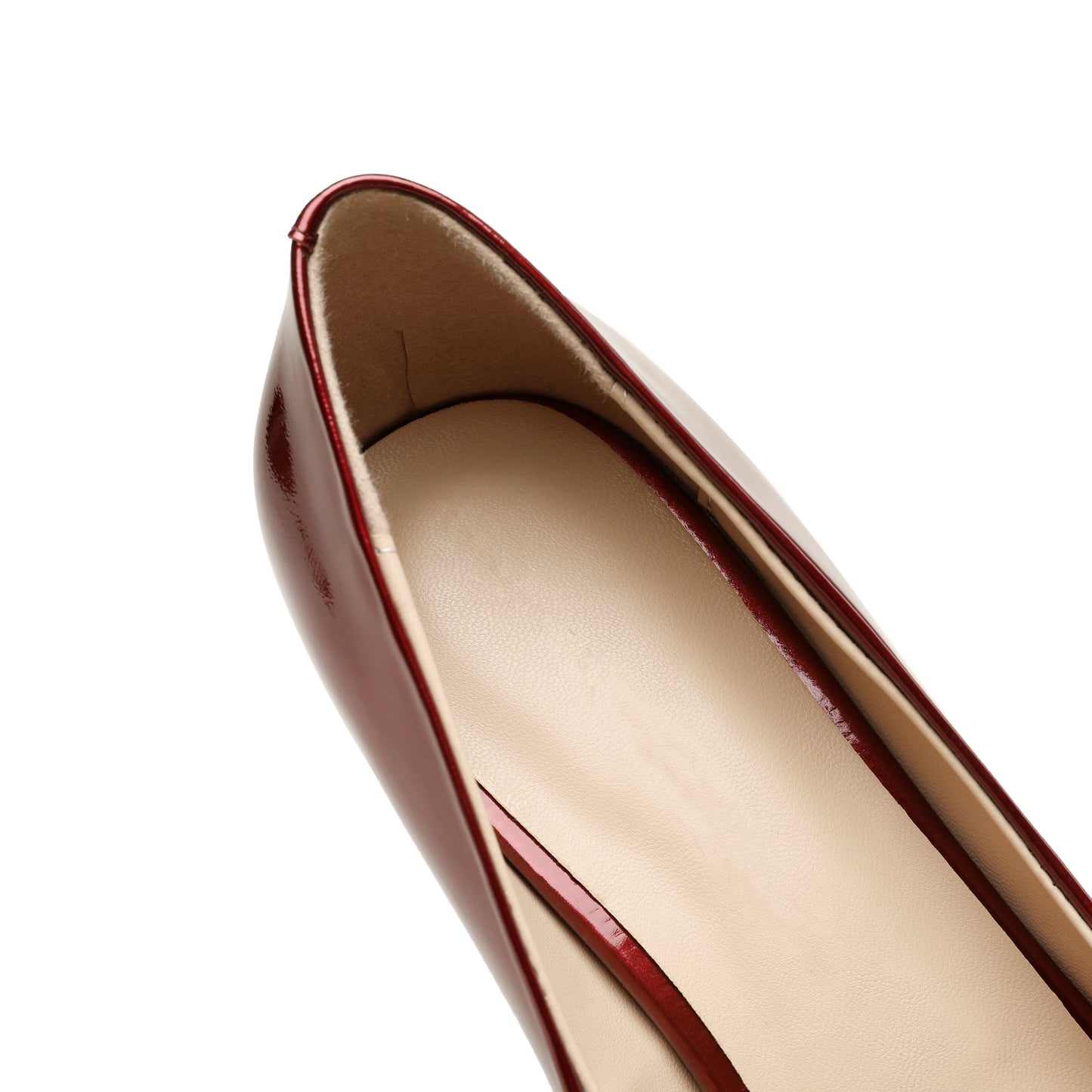 Nine Seven Handmade Women's Clossy Patent Leather Mid Spool Heel Pointed Toe Slip On Modern Pumps with Square Buckle Pattern