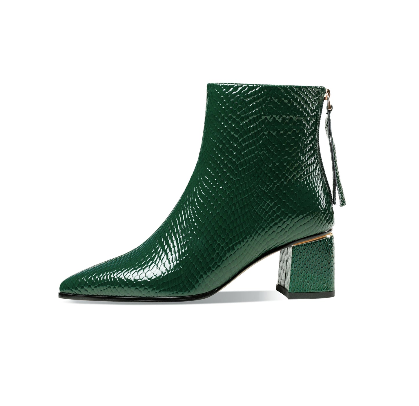 Nine Seven Women's Genuine Leather Handmade Pointed Toe Modern Zip Up Mid Chunky Heel Classic Ankle Boots