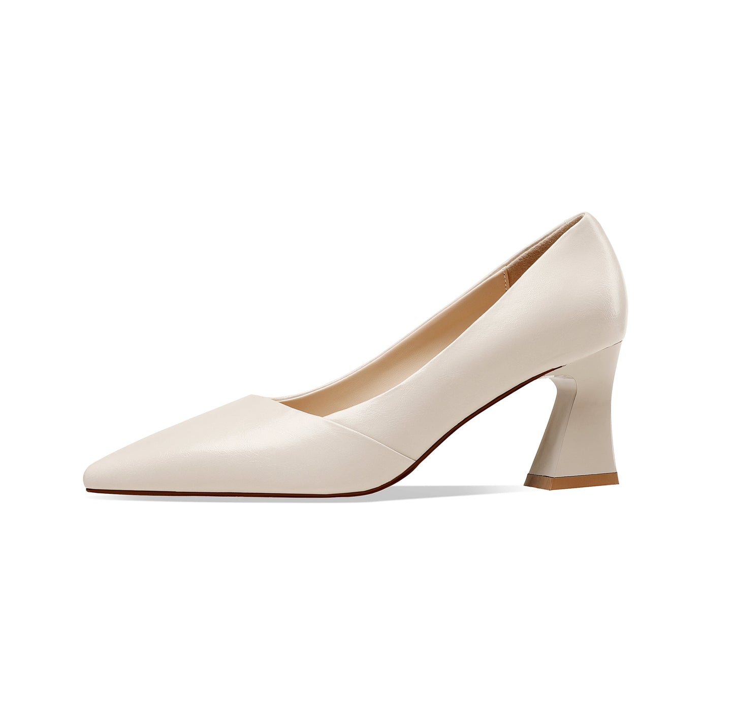 Nine Seven Genuine Leather Women's Handmade Clear Pointed Toe Mid Spool Heel Slip On Elegant Office Pumps