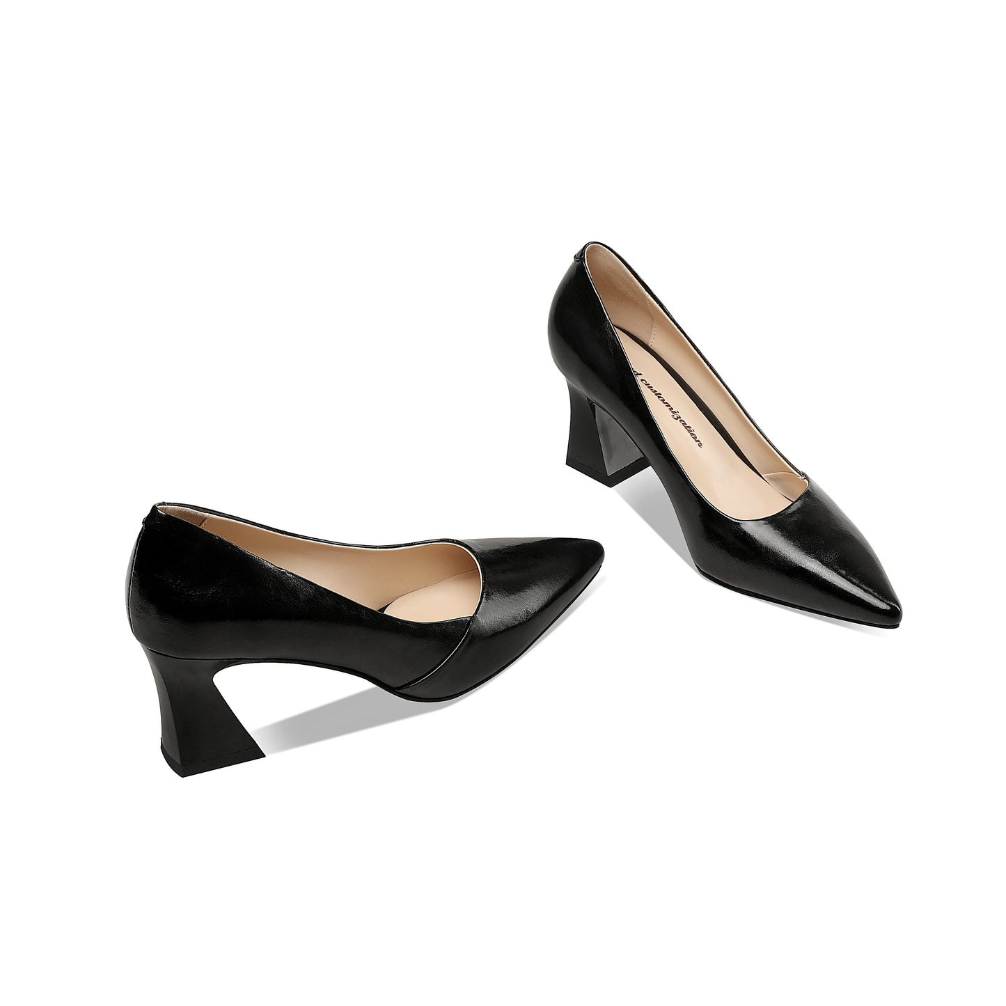 Nine Seven Genuine Leather Women's Handmade Clear Pointed Toe Mid Spool Heel Slip On Elegant Office Pumps