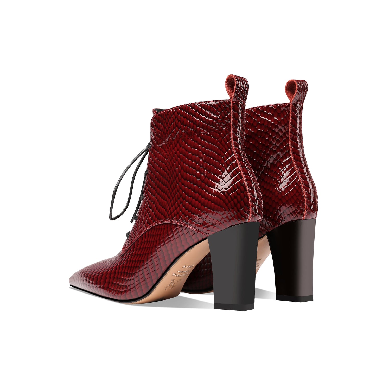 Nine Seven Women's Genuine Leather Handmade Pointed Toe Chunky Heel Lace Up Stylish Ankle Boots