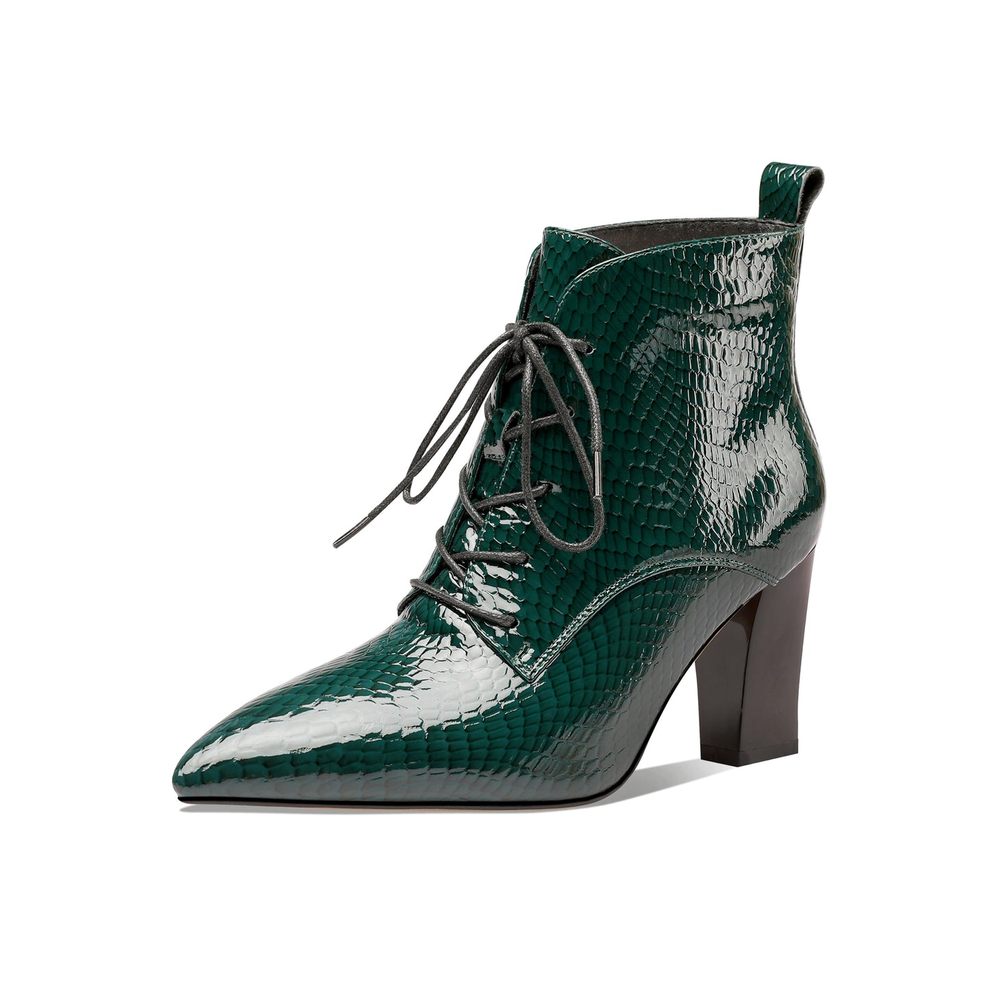 Nine Seven Women's Genuine Leather Handmade Pointed Toe Chunky Heel Lace Up Stylish Ankle Boots