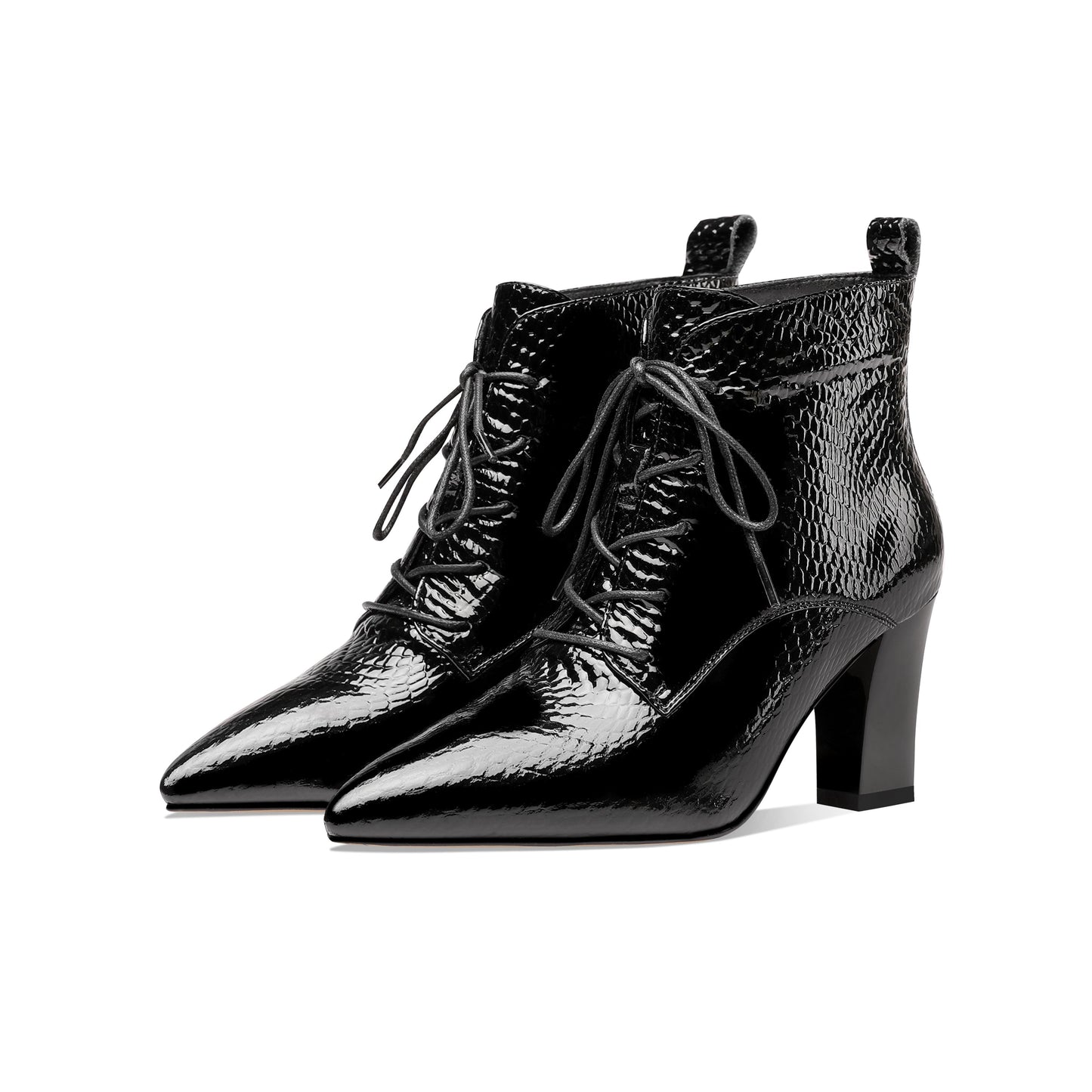 Nine Seven Women's Genuine Leather Handmade Pointed Toe Chunky Heel Lace Up Stylish Ankle Boots