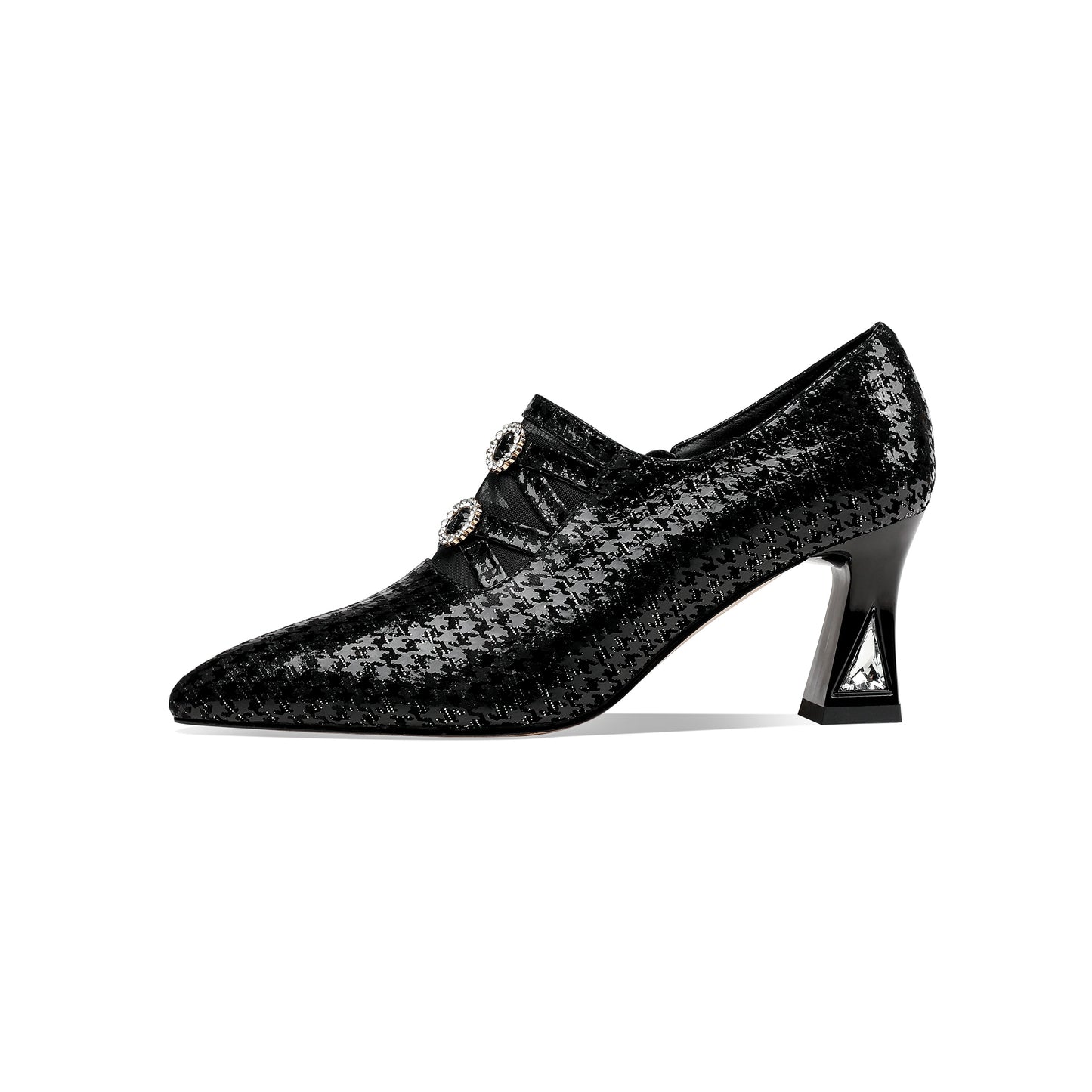 Nine Seven Women's Pointed Toe Genuine Leather Handmade Side Zipper Mid Chunky Heels Elegant Pumps Shoes