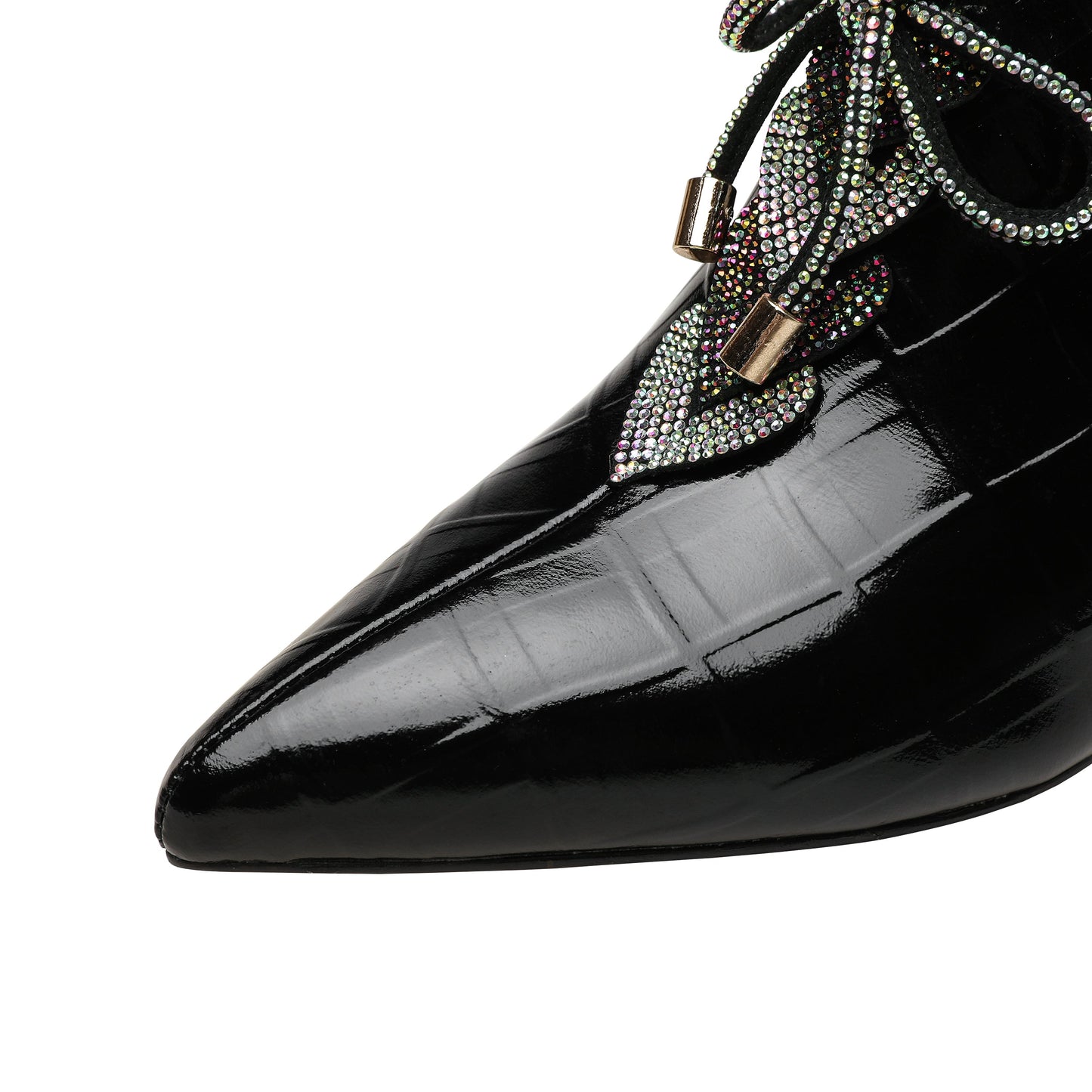 Nine Seven Women's Pointed Toe Glossy Patent Leather Handmade Side Zipper Mid Chunky Heel Pumps Shoes