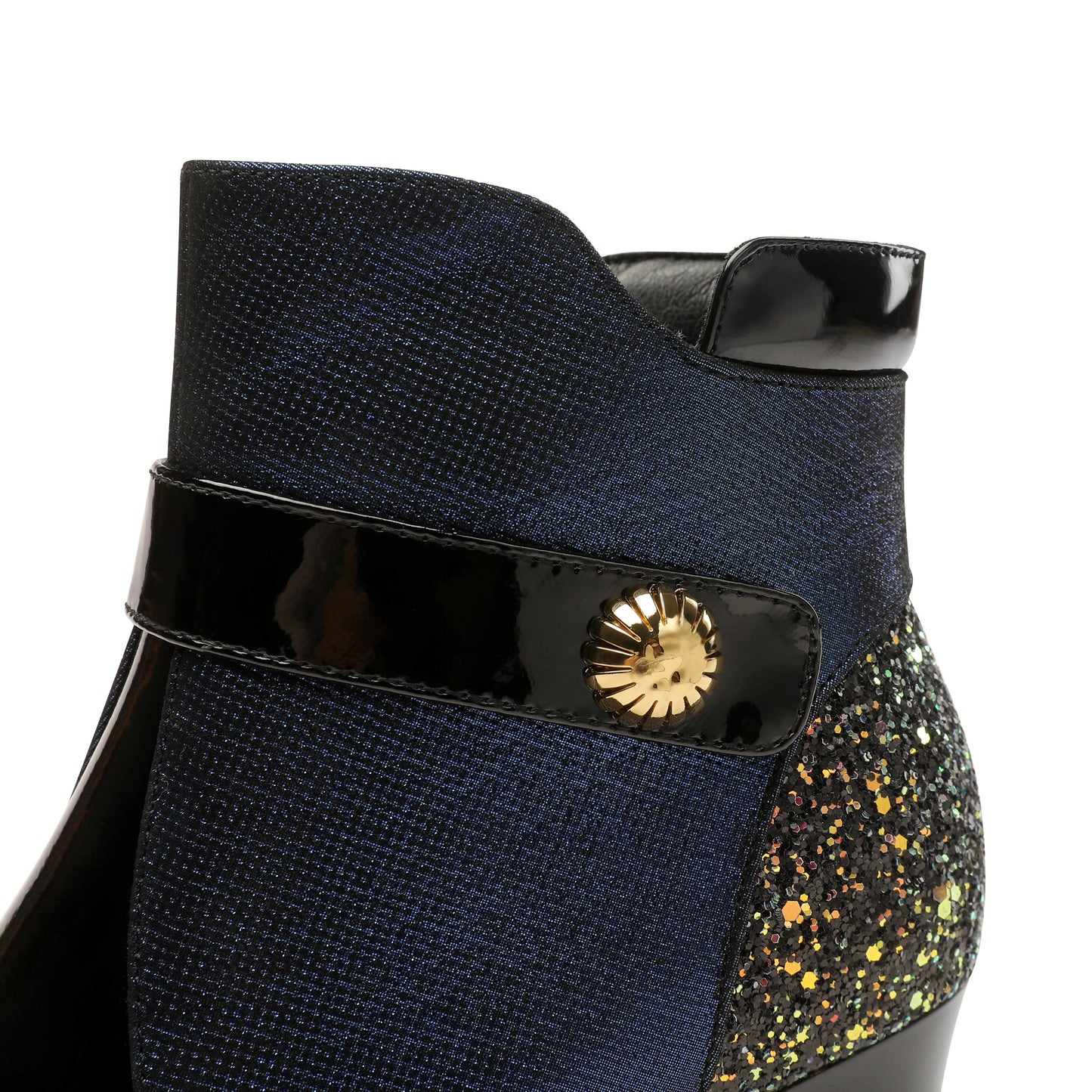 Nine Seven Handmade Women's Glossy Genuine Leather Sexy Stitching Color Side Zipper Pointed Toe Low Chunky Ankle Boots