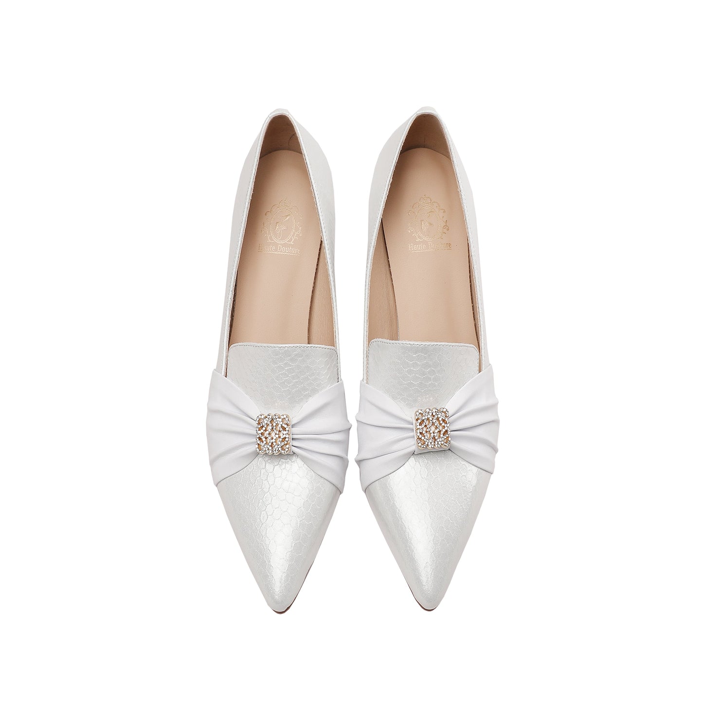 Nine Seven Women's Genuine Leather Handmade Pointy Toe Elegant Spool Heel Rhinestone Pattern Pumps Shoes