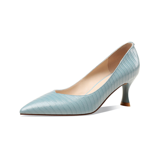 Nine Seven Women's Handmade Genuine Leather Clear Pointed Toe V-Shaped Mid Stiletto Heel Slip On Loafer Pumps