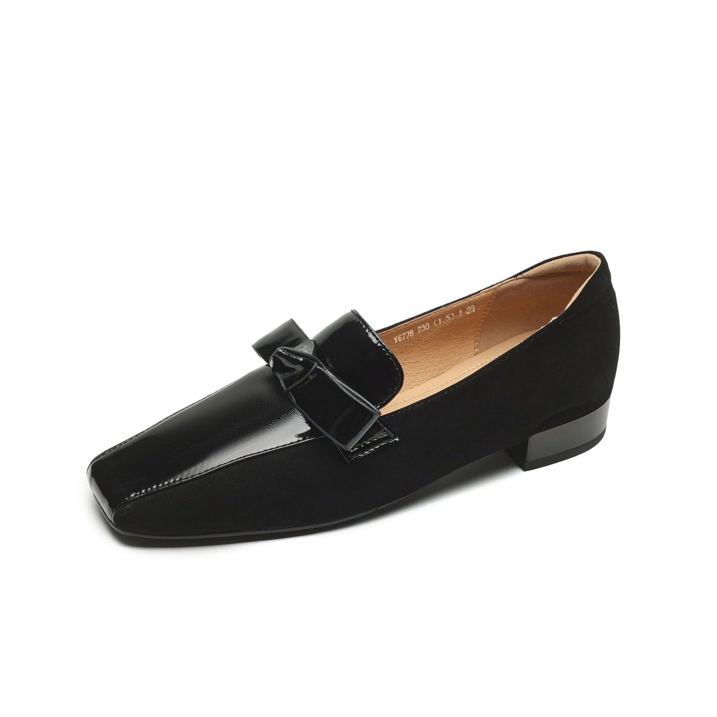 Nine Seven Handmade Women's Leather Slip On Square Toe Bowtie Chunky Heel Flats Shoes