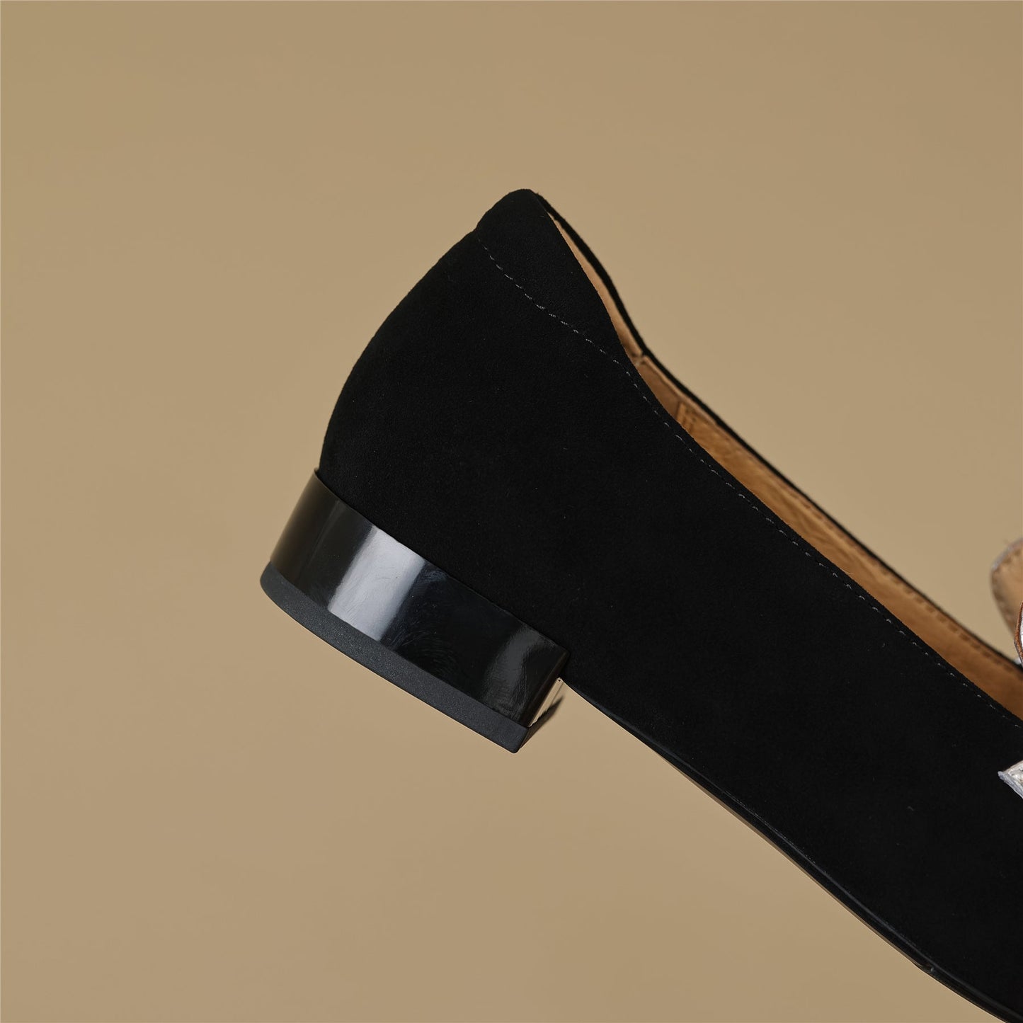 Nine Seven Handmade Women's Leather Slip On Square Toe Bowtie Chunky Heel Flats Shoes