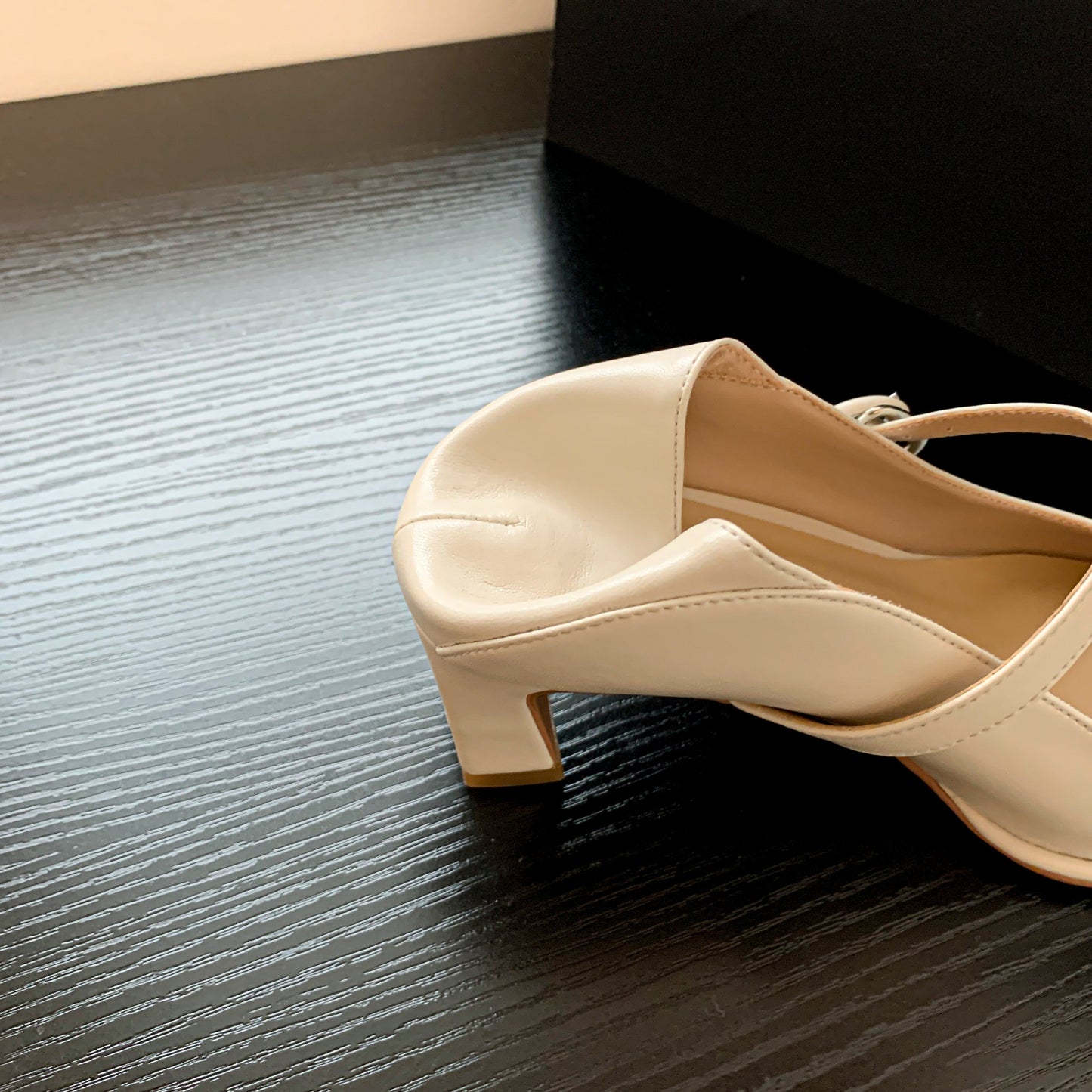 Nine Seven Women's Genuine Leather Handmade Classic Square Toe Mid Heel Buckle Closure Mary Jane Pumps