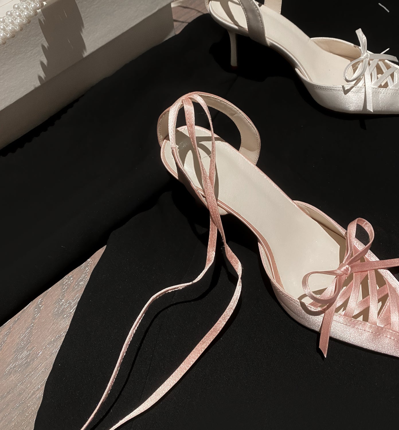 Nine Seven Lace Up Satin Handmade Women's Pointed Toe Spool Heel Calf Band Weeding Pumps Shoes