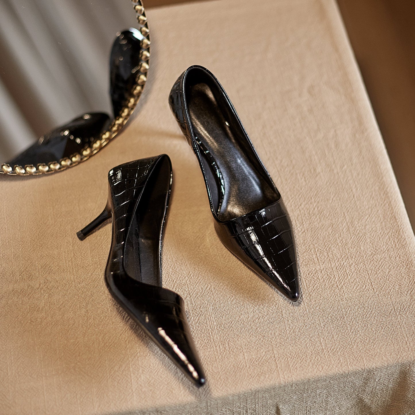 Nine Seven Women's Genuine Leather Handmade Pointed Toe Mid Stiletto Heel Slip On Loafer Pumps