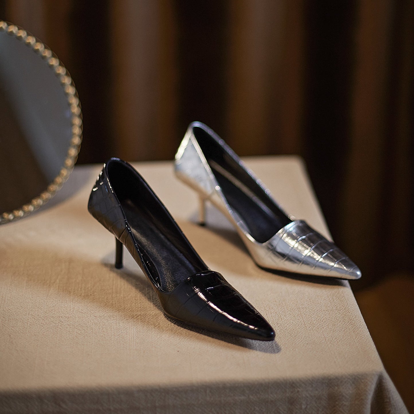 Nine Seven Women's Genuine Leather Handmade Pointed Toe Mid Stiletto Heel Slip On Loafer Pumps