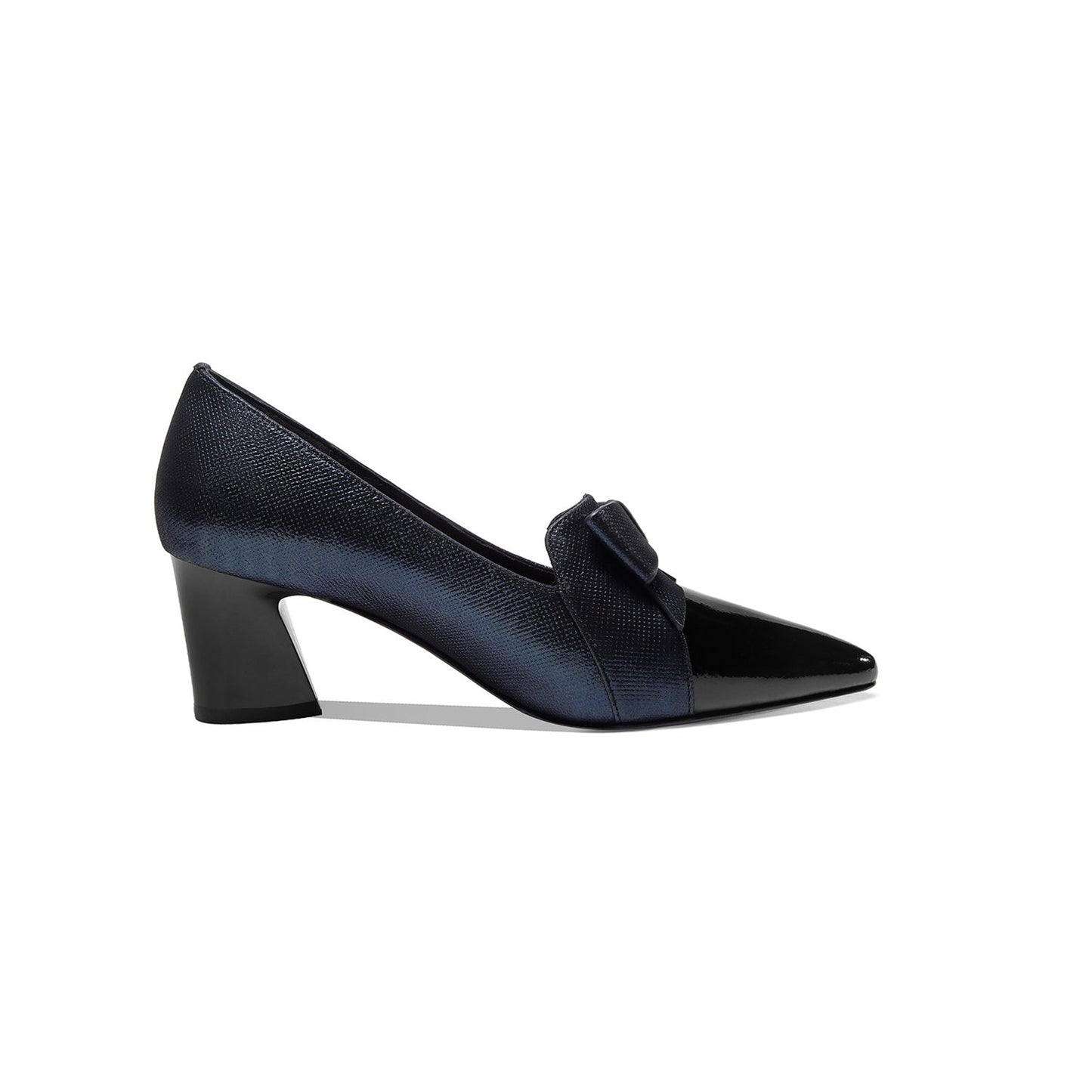 Nine Seven Women's Handmade Leather Glossy Pointed Toe Mid Heel Slip On Loafer Pumps with Cute Bowtie