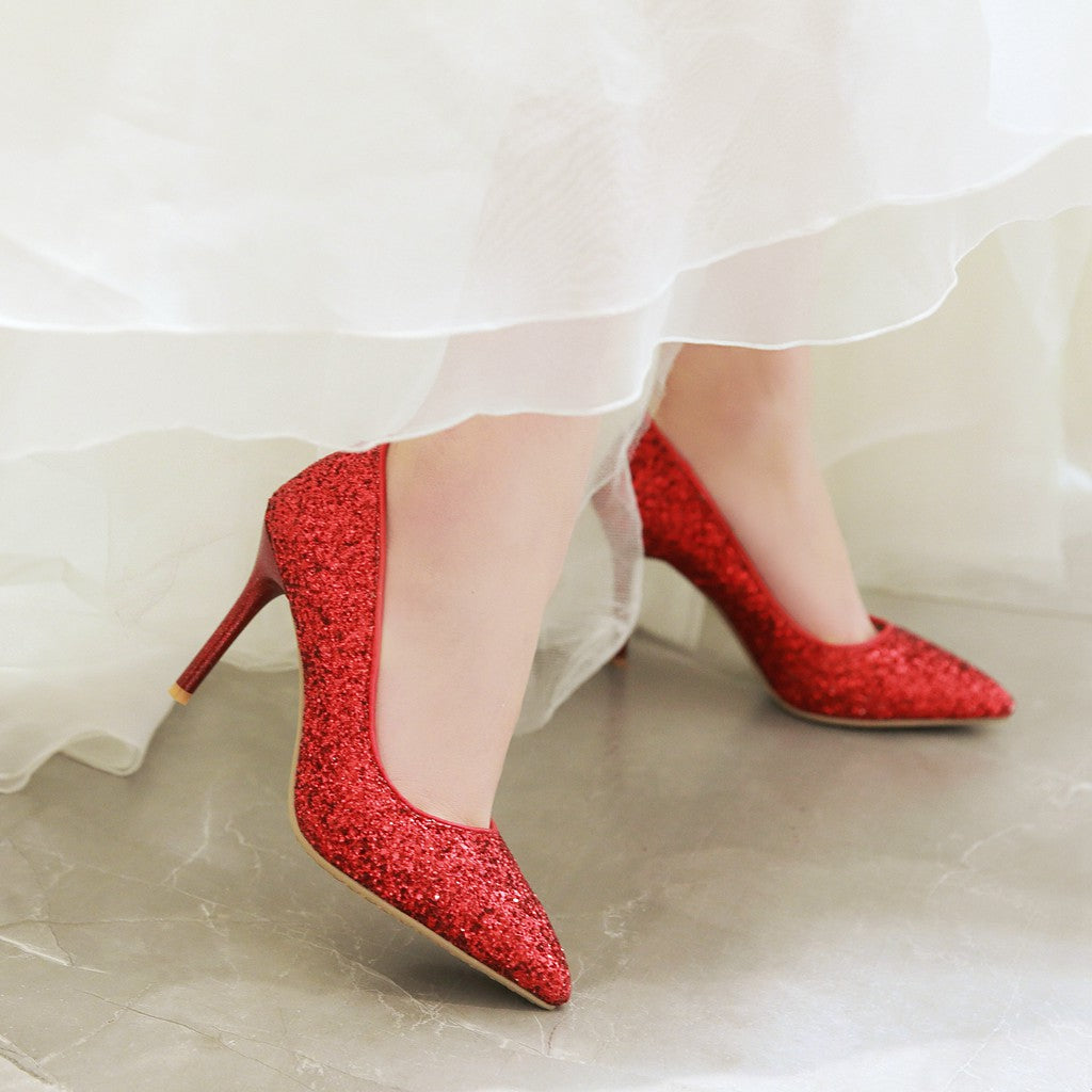 Nine Seven Women's Handmade Pointed Toe Glitter High Stileto Heel Slip On Bridal Pumps Shoes