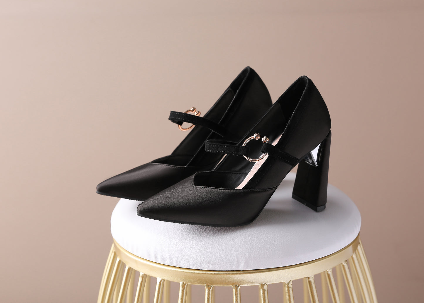 Nine Seven Women's Handmade Pointed Toe Unique Band High Heel Mary Jane Pumps Shoes